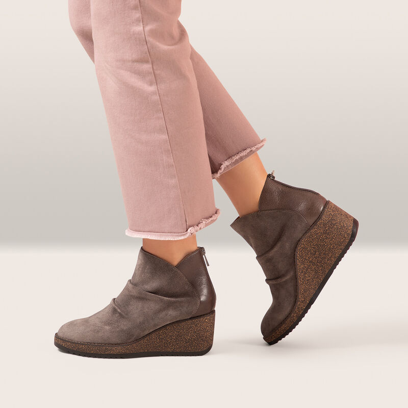charcoal wedge ankle boot on foot